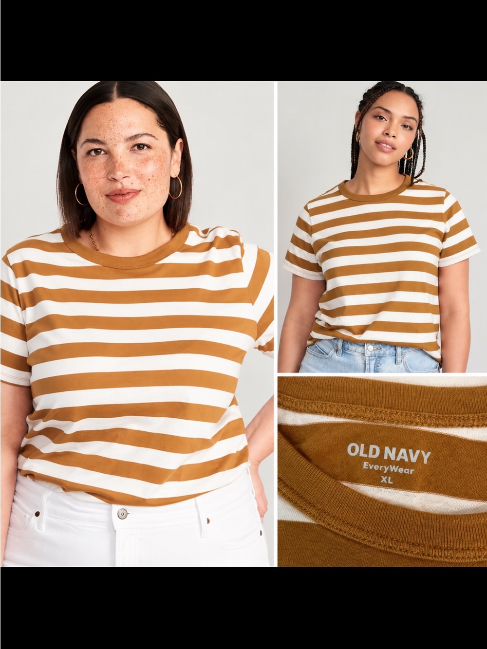 Old Navy EveryWear Women’s XL Brown White Striped Crewneck T-Shirt